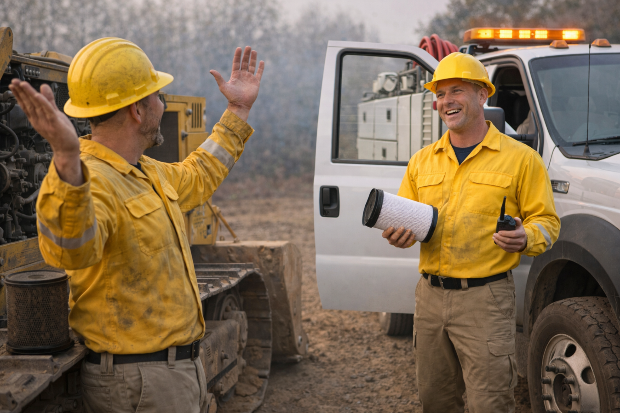 Into The Fray LLC arriving in the field with a replacement part to support an equipment owner.
